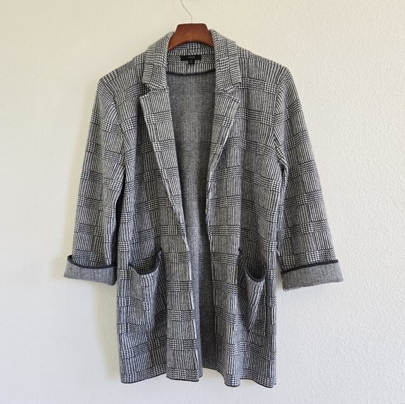 J. Crew Sophie Open Front Sweater Blazer Glen Plaid Wool Blend Size Medium - Picture 7 of 16